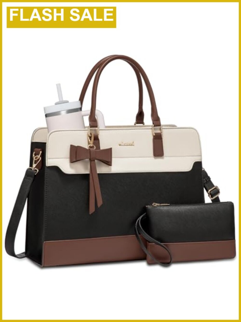 Water-resistant PU Leather Laptop Tote Bag for Women, 17.3 inch Computer Handbag